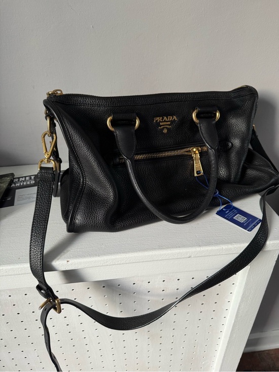 Prada Handbags - Prada Black Leather Shoulder Bag with Gold Hardware